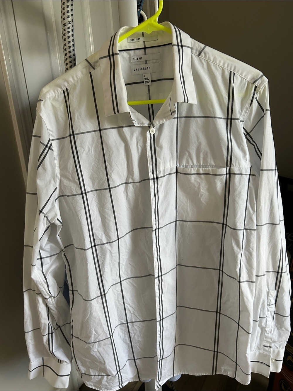 Men's White Button-Up Windowpane Shirt Jacket size L slim fit